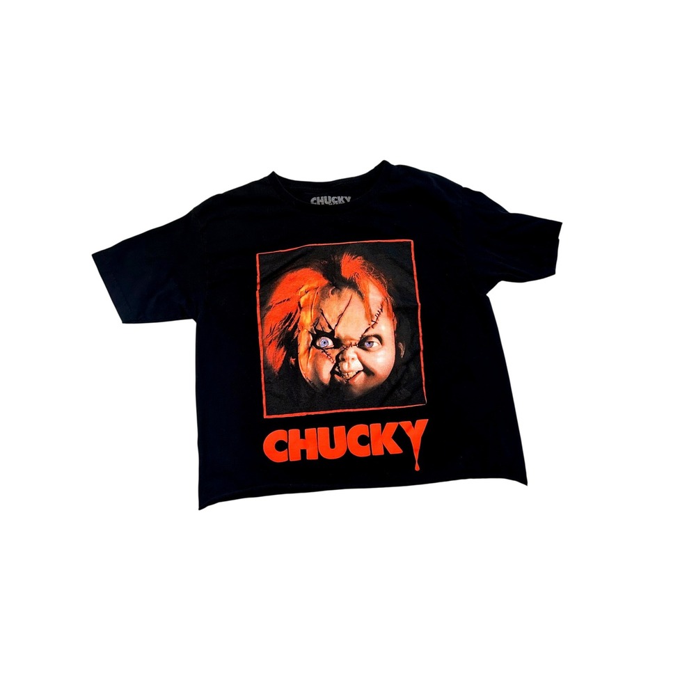 Chucky Horror Graphic Cropped T-Shirt Black Reason Clothing Size Medium